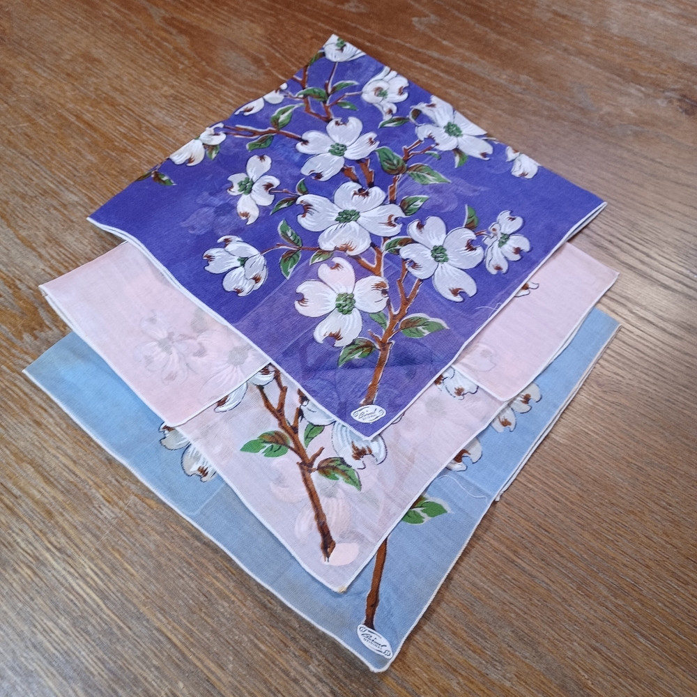 Three vintage Burmel bandana size handkerchief with floral pattern.